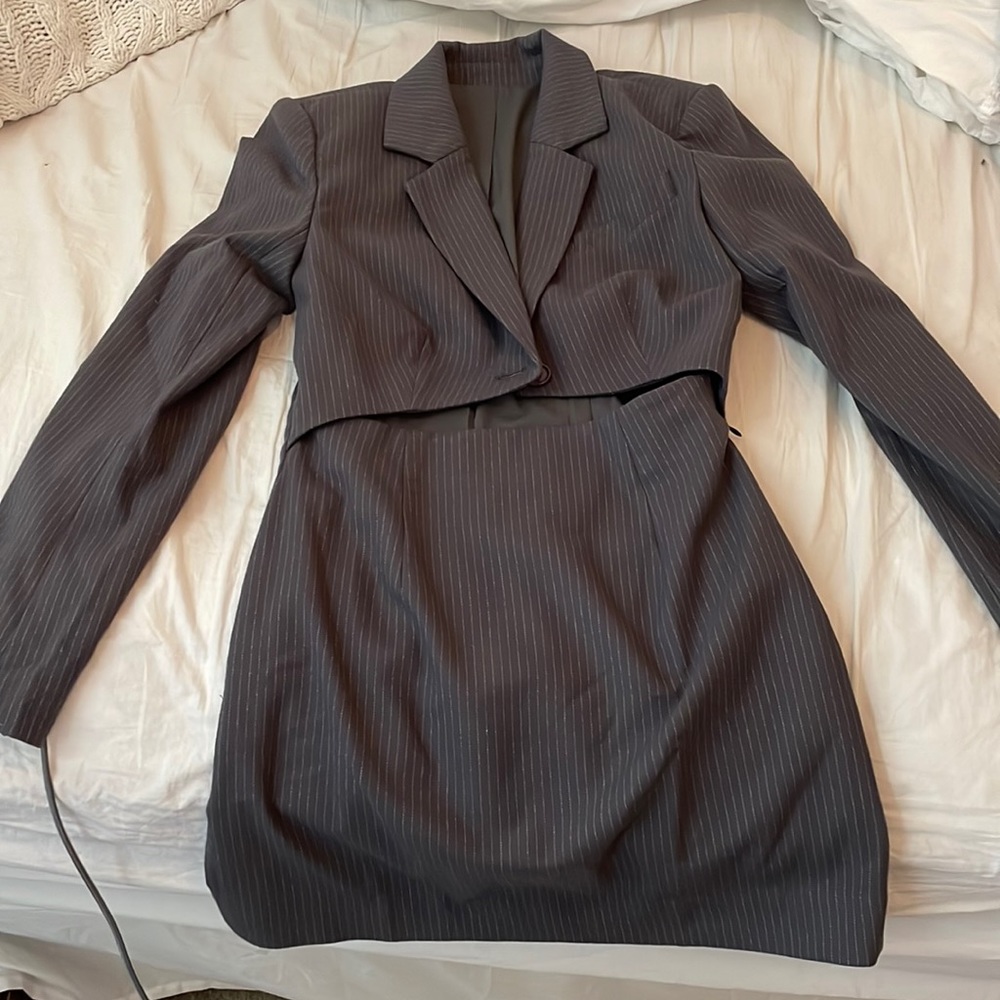 Blazer gray pinstripe cut out dress small